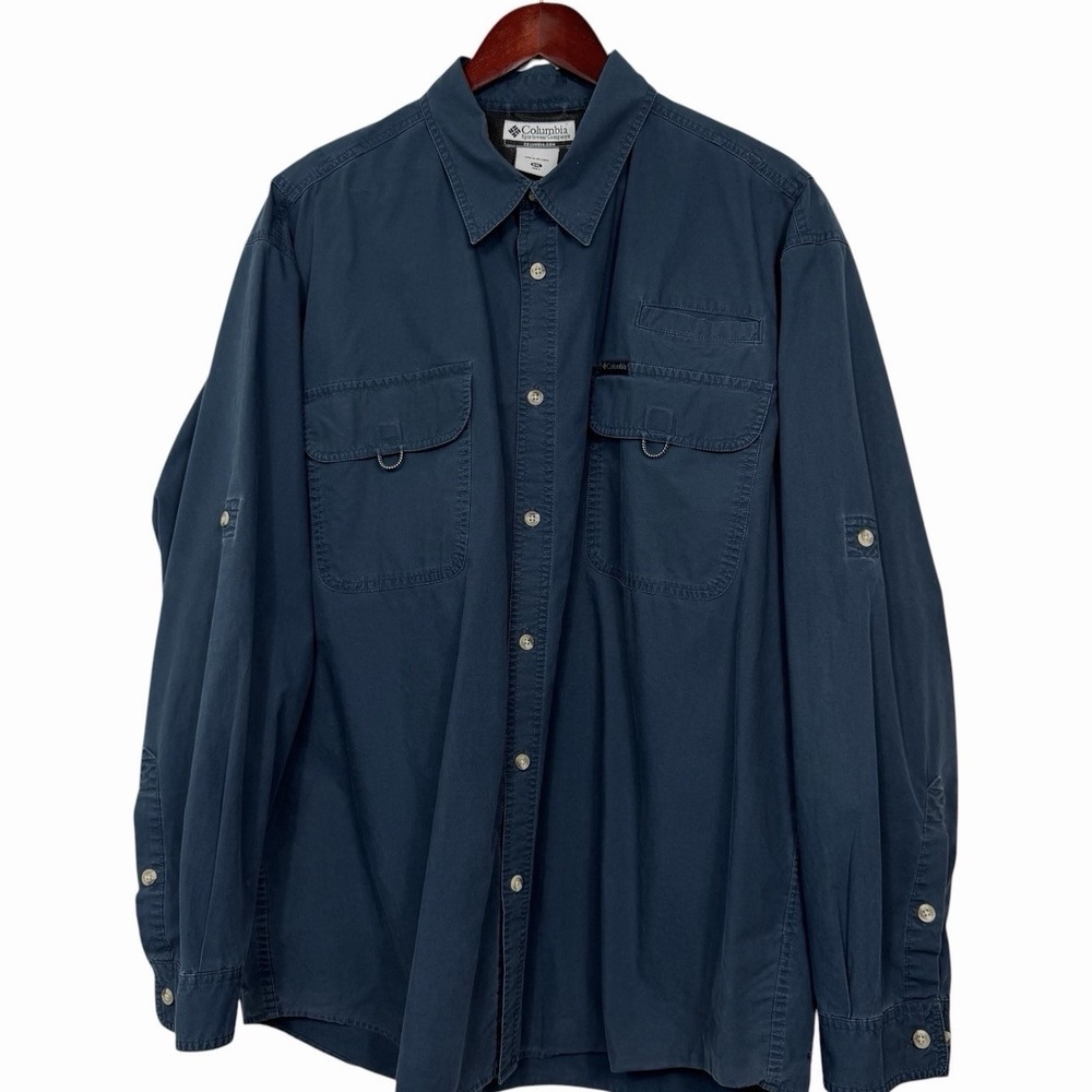 Columbia PFG Fishing Shirt Mens XXL Blue Long Sleeve Vented Cotton Outdoor